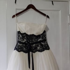 Gunne Sax Ivory and Black Lace Formal Dress